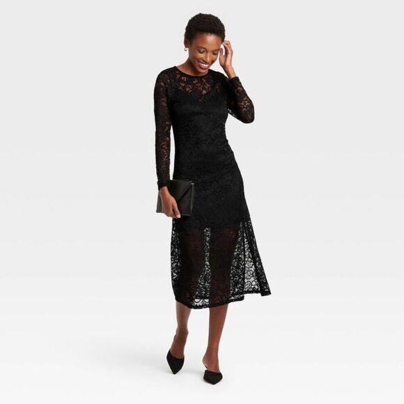 A New Day - Women's Long Sleeve Midi Lace Dress - A New Day Bl Black - Picture 3 of 3